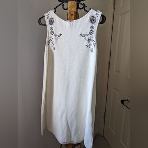 White knit embroidered white dress